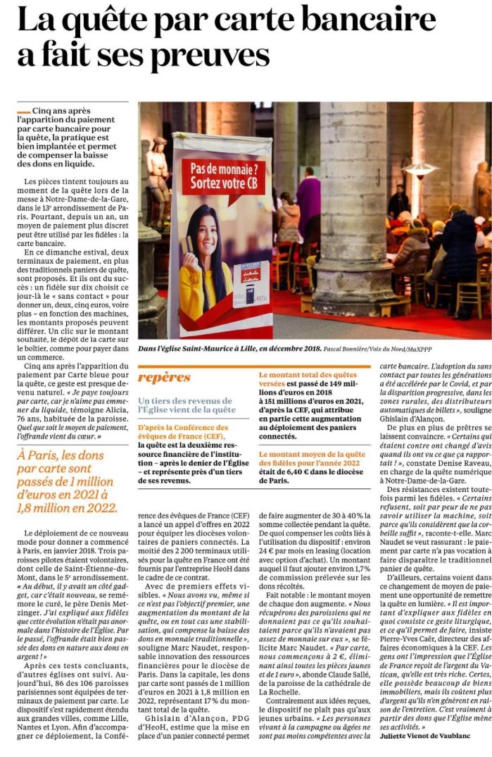 La digitalisation de la quête dans les églises